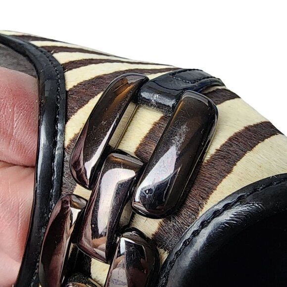 VTG Anne Klein Pony Hair Leather Zebra Print Slingback Peep Toe Heels Size 7.5 - Picture 10 of 15